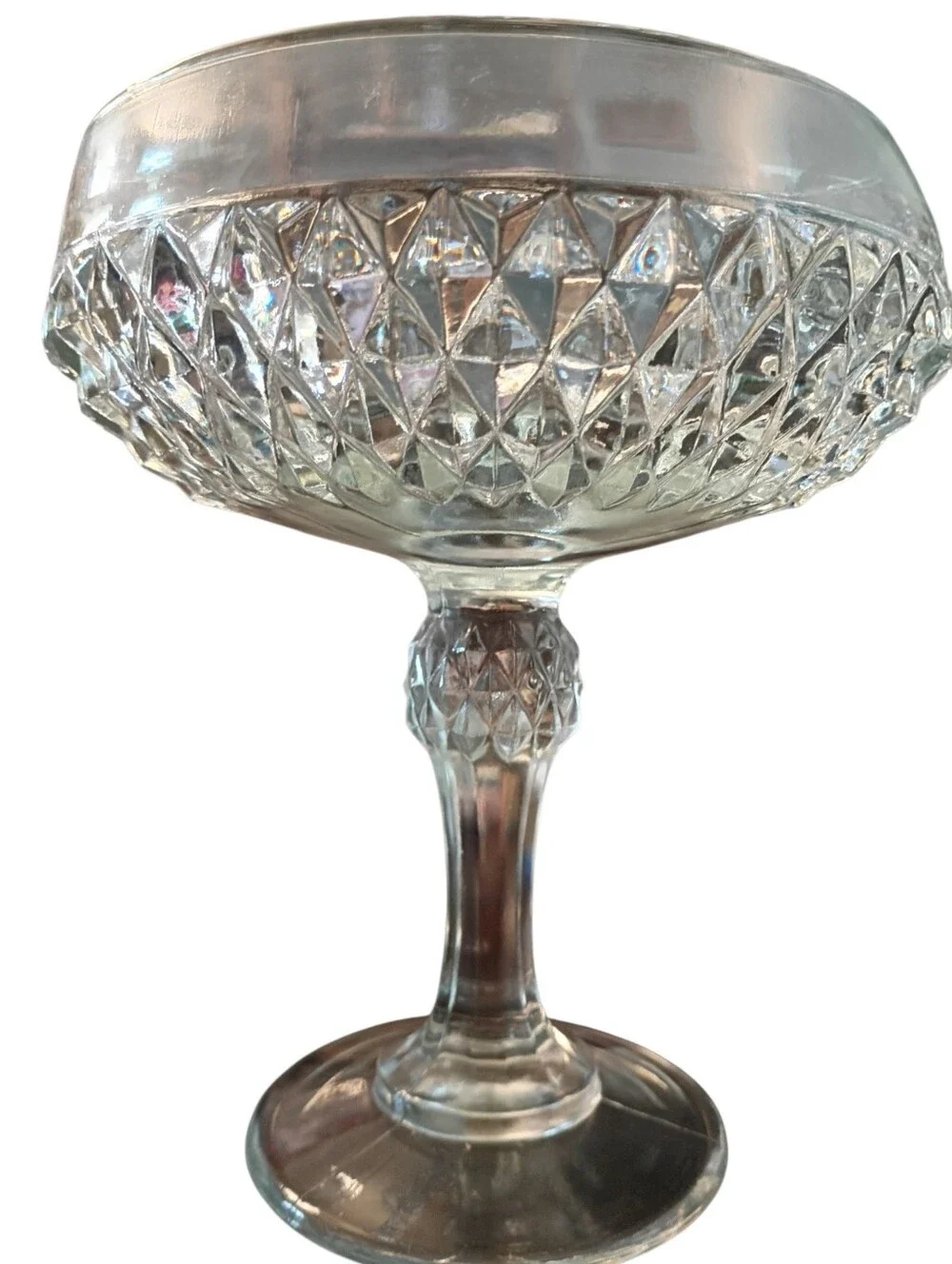 Set of 2 Indiana Glass Diamond Point Clear Pedestal Compote